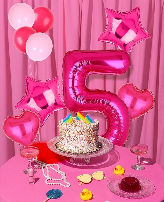 40 Inch Number Balloons Hot Pink 5 Large Number Balloon Anniversary Event Celebration Bachelorette Cowgirl Let's Go Girls Pink Themed 5th Birthday Party Decor Supplies 9 Pcs