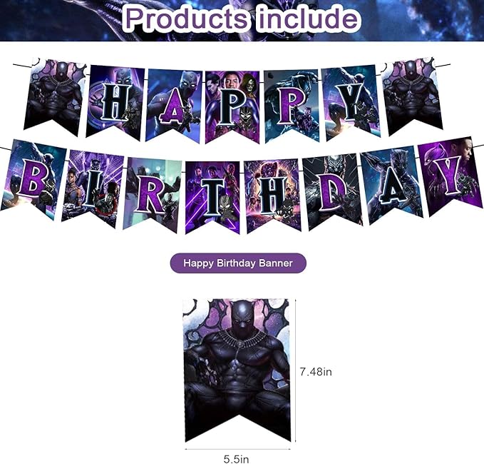 Panther of Black Party Decorations,Panther of Black Birthday Party Supplies Includes Banner - Cake Topper - 12 Cupcake Toppers - 18 Balloons