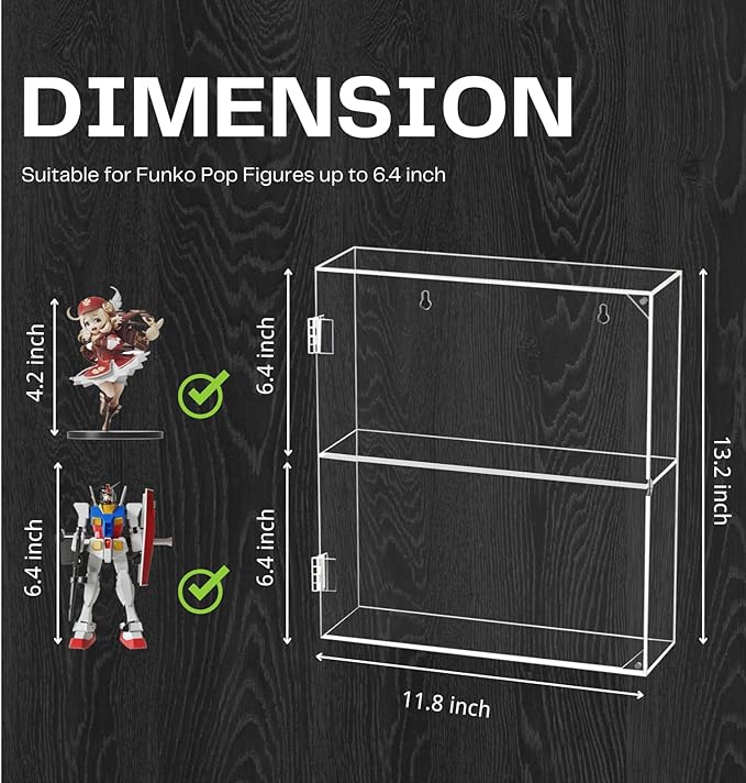 Acrylic Display Case - 2 Layer Clear Display Case for Funko Pop Action Figures - Wall Mounted or Desktop Dustproof Display Cabinet Shelf for Labubus Collectibles Mini Toys