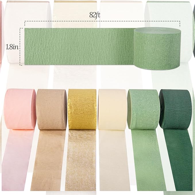 Wedding Party Decorations, 6 Rolls Sage Green Crepe Paper Streamers or Green Boho Wedding, Bridal Shower, Bachelorette, Woodland Party Supplies Decor
