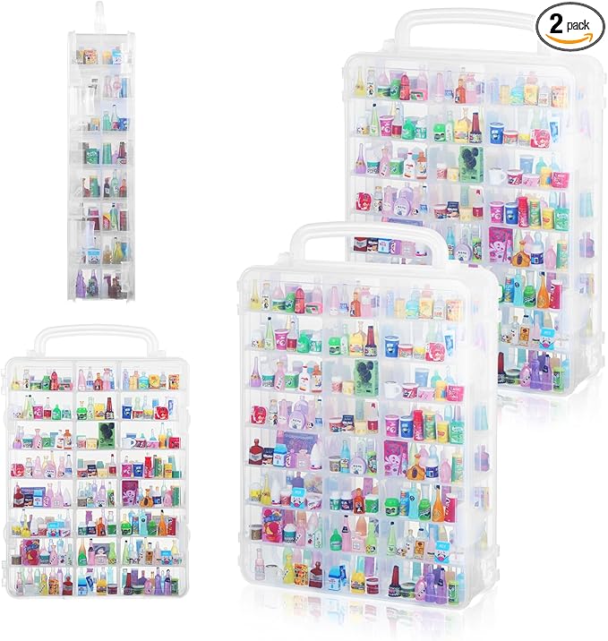 2 Pack 96-Slot Mini Brand Storage Cases, Clear Plastic Mini Brand Organizer Box with Adjustable Dividers, Portable Compartment Container for mi ni Toys and Collectibles (Case Only)
