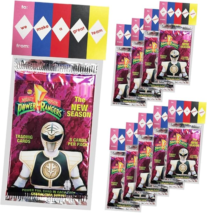 Power Rangers Party Favors, We Make A Great Team 10 Pack, New Power Rangers Party Supplies or Valentines Day Cards for Kids School Classroom Exchange, Creative Pre Assembled Gift Idea