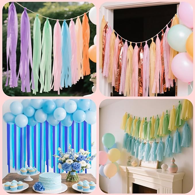 Streamers Party Decorations, 8 Rolls Crepe Paper with Purple, Blue, Mint and White Party Streamers for Mermaid Birthday, Winter Party Decorations, Baby Bride Shower,Wedding