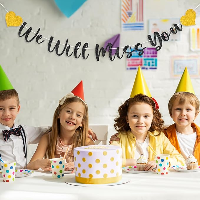 We Will Miss You Banner Decorations Goodbye Party Banner Retirement Banner Decorations Sign for Going Away Party, Retirement, Farewell, Graduation, Army Party Supplies(Glitter Black)