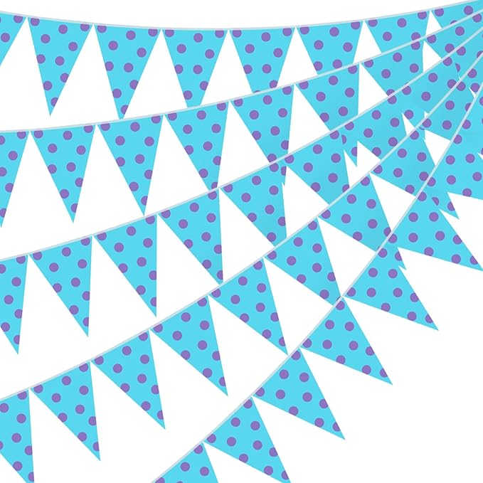 Tiamon 5 Pcs Blue Monster Cartoon Birthday Banner Decoration Purple and Blue Pennant Bunting 49.2 ft Monster Triangle Flag for Boy Cartoon Animation Birthday Baby Showers Party Decoration