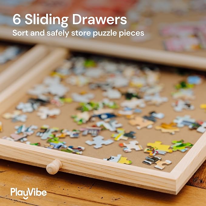 PlayVibe 1500 Piece Puzzle Board with Drawers and Cover - Jigsaw Solve Station - Portable Puzzle Table with Drawers, Tray & Accessories - Raised Edges, Outdoor Fun, Patio & Travel, Easter Gift Idea