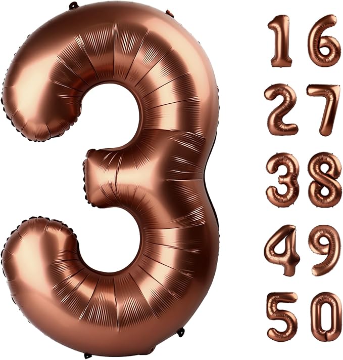 40 Inch Dark Brown Balloon Number 3 Balloon,Number Balloons Chocolate Big Giant Jumbo Number 3 Foil Mylar Balloons for 13th Birthday Party Anniversary Events,Wedding Anniversary Party Decorations