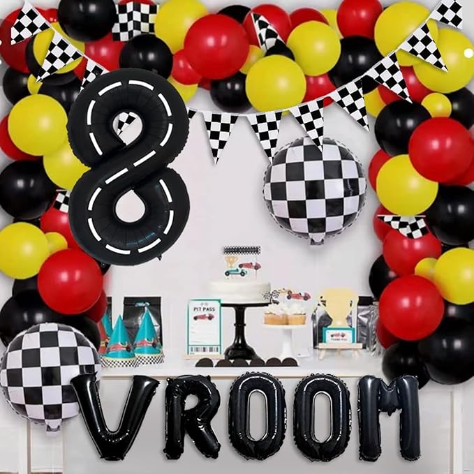 134pcs Race Car Balloon Party Supplies - Racing Car Theme Party Supplies Happy Birthday Racecar Number Balloons Garland Kit (Arch, 8)