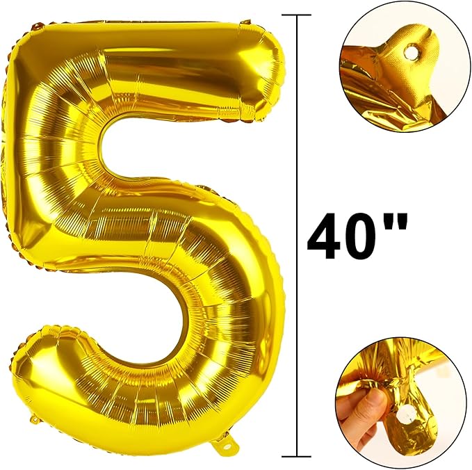 40 Inch Gold Balloon Number 5 Balloon Jumbo Mylar Foil Helium Balloon for 15 25 35 50 Big Giant Jumbo Huge Foil Mylar Balloons 55th 65th Birthday Balloons Men Women Party Decorations