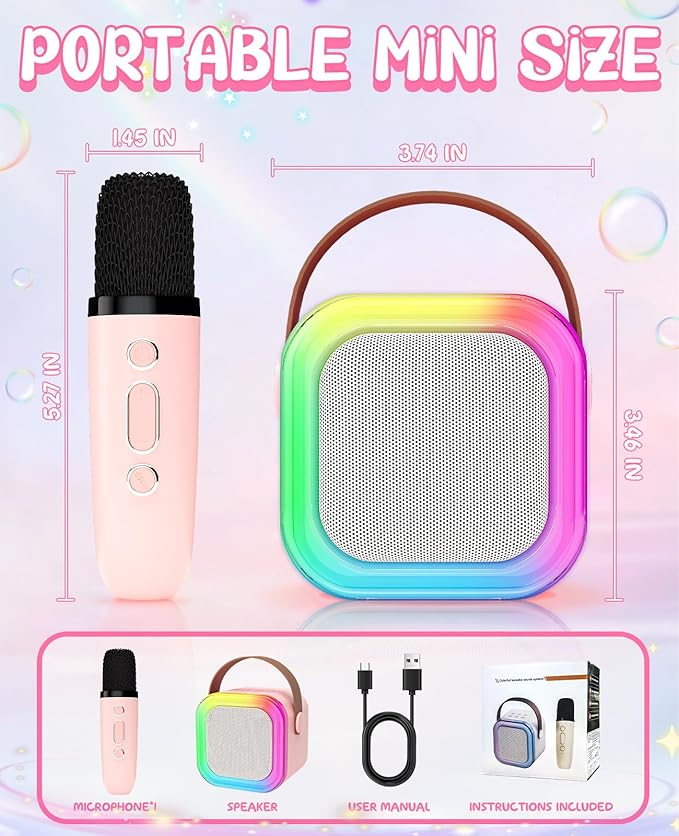 Karaoke Machine for Kids Microphone Gifts for Teen Girls Toys Age 6-8 for Kids 4 5 7 9 6 8 10 Year Old Christmas Birthday Gift Ideas (Pink)