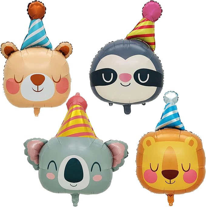 Lion Bear Koala Sloth Foil Animal Balloons Kids Baby Shower Birthday Party Supplies Children Jungle Themed Decorations Woodland Safari Animal Balloons 4Pcs