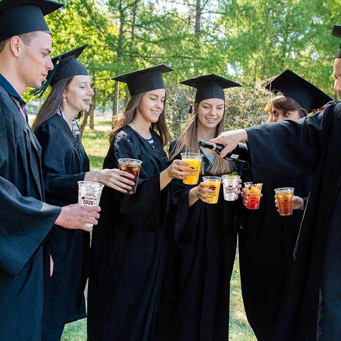 Eaasty 200 Pcs 12oz Graduation Cups 2026 Disposable Plastic Cups for Class of 2026 Graduation Party Congrats Grad Elegant Party Supplies Tableware Decorations (Wine Red)