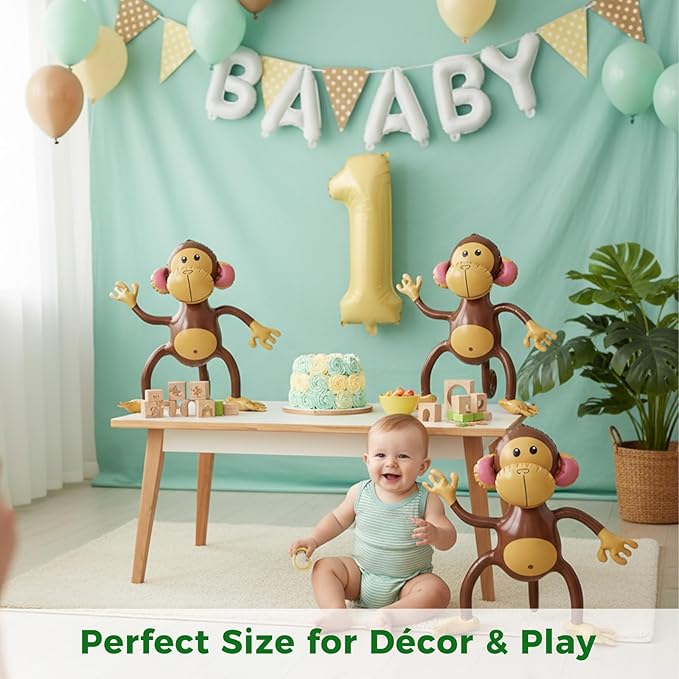 FUTUREPLUSX 3 PCS Inflatable Monkeys, Jungle Animal Balloons Jungle Themed Birthday Party Decorations Baby Shower Party Supplies