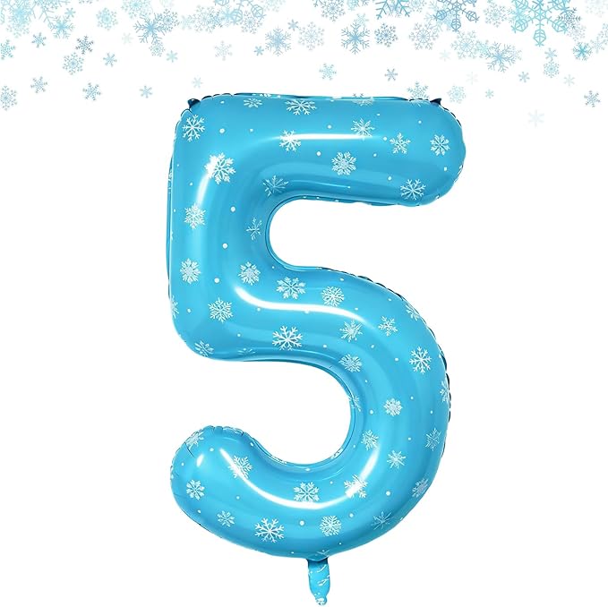 Snowflake Balloons Birthday Decorations, 40'' Frozen Number 5 Balloon for 5th Birthday Party Supplies