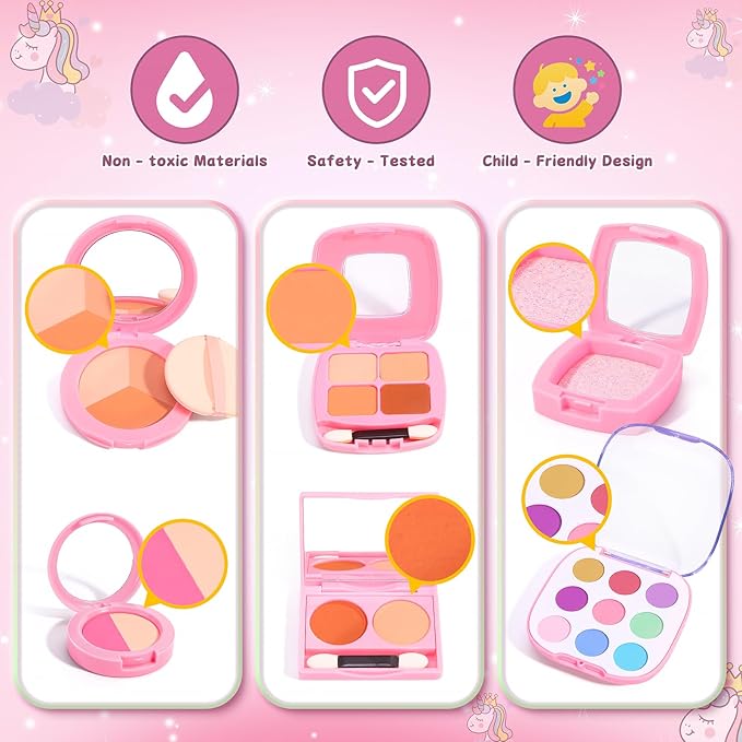 Toddlers Pretend Play Makeup Set for Kids 3-5, Fake Makeup for Girls with Toddler Purse, Make up Kit Toys for 3 4 5 6 7 Year Old Little Girls Birthday Gift