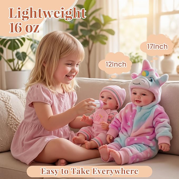BABESIDE Baby Doll Girl - 12-Inch Realistic Baby Dolls with Magic Feeding Bottle Real Life Vinyl Toy Gift for 3+ 4 5 6 Years, Ideal for Birthday, Pretend Play, Christmas