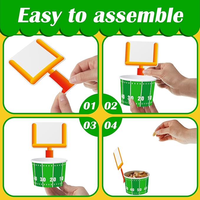 Suclain 24 Set Football Bowls Snacks Paper Cups Disposable Football Party Decorations Supplies Favors with Tailgate Cards for Kids Tailgate Games Birthday Sports Events Popcorn
