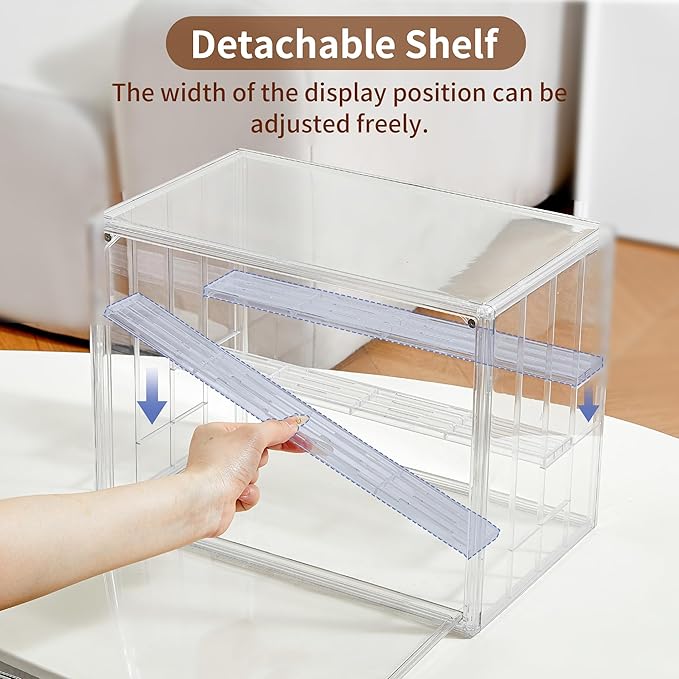 3 Pack Display Case for Collectibles 4 Layer Updated Adjustable Acrylic Display Case with Magnetic Door Clear Stackable Display Box Hobby Display Cases for Figures, Countertop