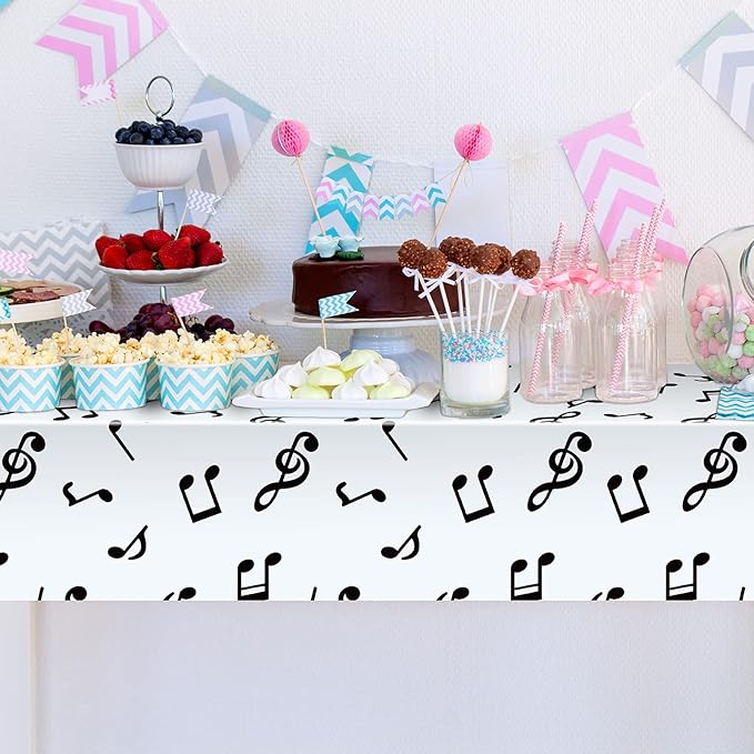 108 x 54 Inch Musical Notes Tablecover Musical Plastic Tablecloth Disposable Table Cover Notes Theme Birthday Party Decoration Supplies(3 Pieces)