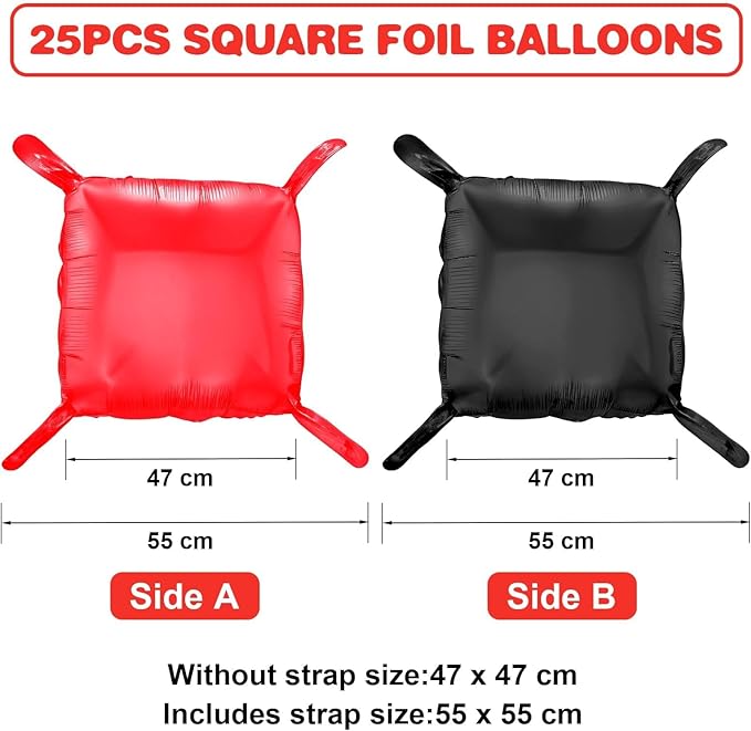 Black Red Square Foil Balloon Wall,25Pcs Double Sided Foil Balloons Backdrop Helium Tunnel Arch Garland Kit for Birthday New Year Eve Graduations Bridal Anniversary Party Decorations