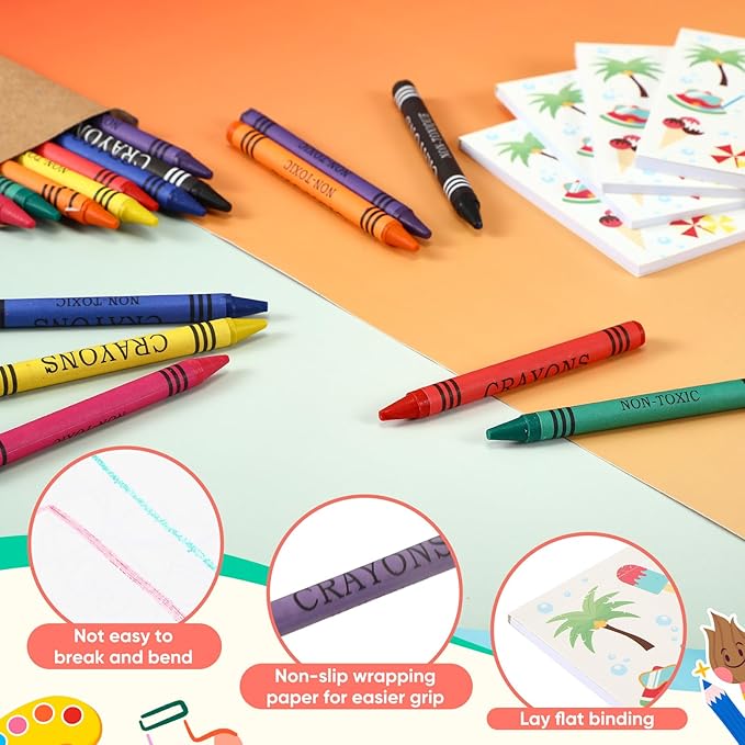 270 Pcs Mini Summer Coloring Books with 30 Pcs 8 Colors Crayons Summer Pool Beach Coloring Book Party Favors DIY Art Drawing Book for Kids Activities DIY Craft Activity Supplies