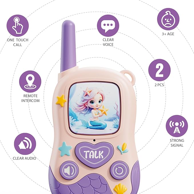 Walkie Talkies Toys for Girls:Mermaid Toys 2 Pack Walkie Talkies for Kids Toys 4 5-7 8 Year Old Girl Birthday Gifts for 4 5 6 7-9 Year Old, Camping Outdoor Game Easter Gifts Stocking Stuffers for Kids