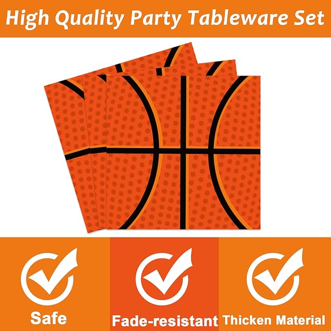 96Pieces Basketball Tableware Set Sport Party Disposable Plates Napkins Fork Basketball Birthday Party Decorations For Teenagers Kids Boys Baby Basketball Team Party Supplies Serves 24 Guests