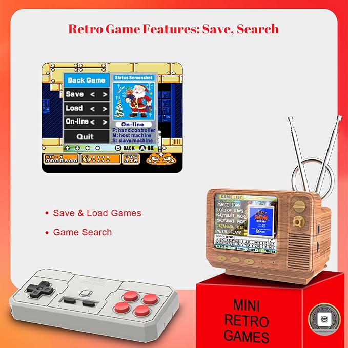 Retro Game Console - 42 JALECO + 168 Classic Games, 2.4G Wireless 2-Player, 3.0 Inch IPS Screen, TF Card Expansion, Great for Kids