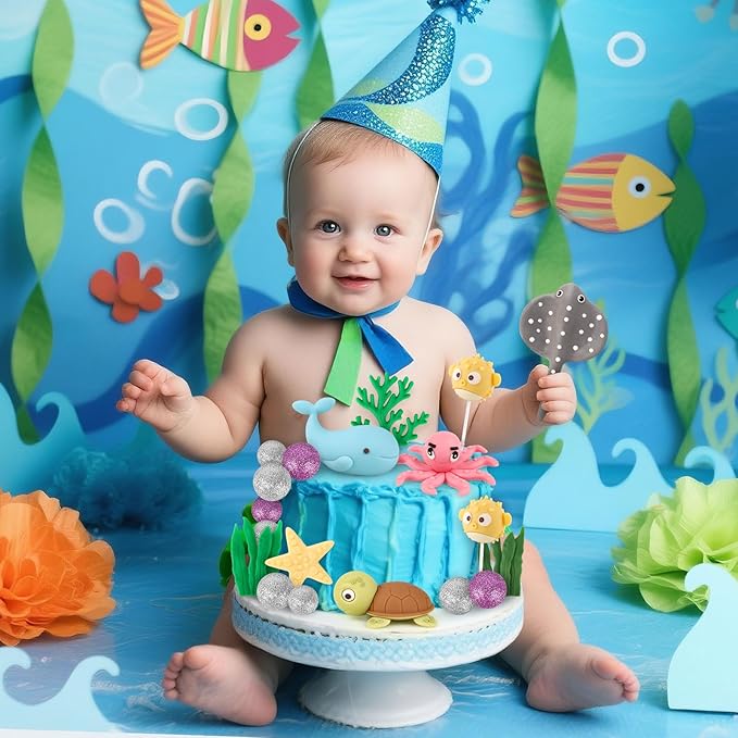 Hooqict 20Pcs Sea Ocean Cake Decorations Set with Mini Octopus, Turtle, Fish, Sealife, Under the Sea Cake Toppers for Underwater World Ocean Animals Theme Baby Shower Birthday Party Decorations