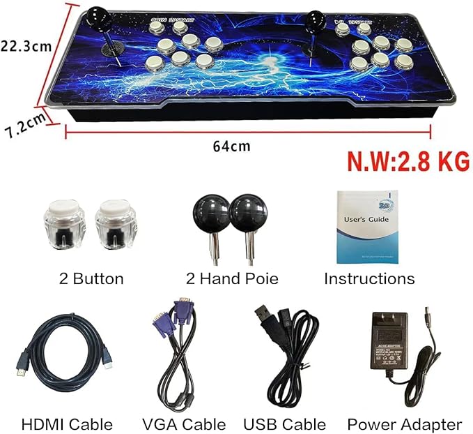 [32000 in 1 78S Pandora Box Arcade Game Console Compatible PC & Projector & TV,3D Games 1-4 Players Double Joystick Favorite List Game Category Save/Search/Hide/Pause/Delete Games.(Blue)