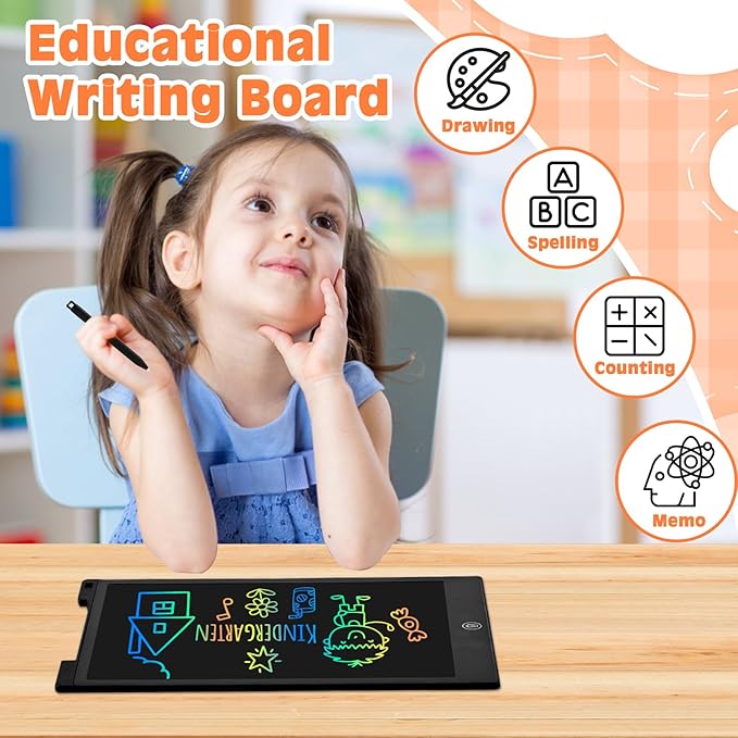 cimetech LCD Writing Tablet, Toys Gifts for 3-8 Year Old Girls Boys, 12 Inch Colorful Drawing Pad for Kids Doodle Board, Christmas Stocking Stuffers Birthday Gifts for Toddler Travel Activities, Black