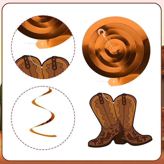 58 PCS Cowboy Party Decorations West Cowboy Themed Party Hanging Swirls Wild Western Cowboys Boot Hanging Decorations for Cowboy's Birthday Decor Country Themed Decor Baby Shower