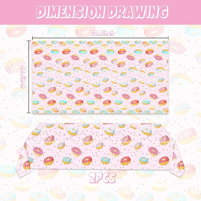 Egami 2pcs Donut Tablecloth for Dessert Time Party Supplies Decoration 87 inches x 51 inches for Donut Birthday Party Supplies