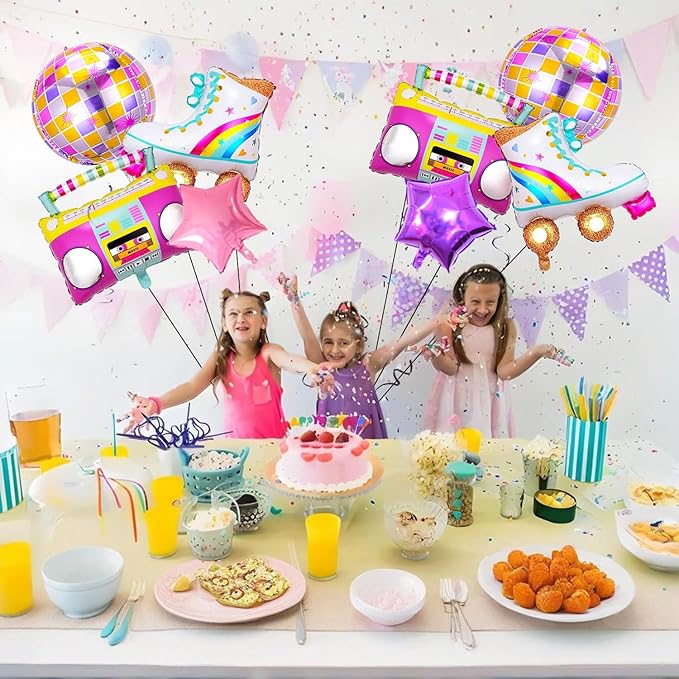 8 PCS Disco Balloons Radio Boombox Roller Skate Balloons for 80s 90s Theme Party Retro Disco Party Supplies Roller Dkate Party Decorations Retro Theme Hip Hop Birthday Party