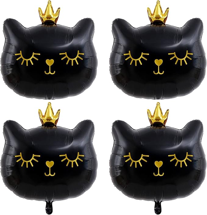 Giant Cat Balloons 22 Inch Adorable Black Crown Kitty White Cat Balloons for Kitten Pet Cat Theme Birthday Party Decorations