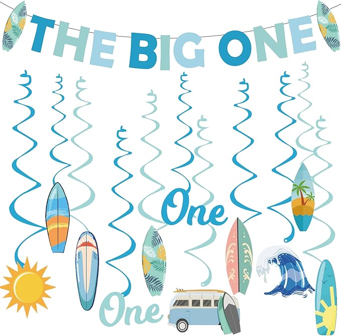 The Big One Theme Banner Boy 1st Birthday Party Decorations,Surf First Birthday Party Decor Supplies for 1 Year Old Boy