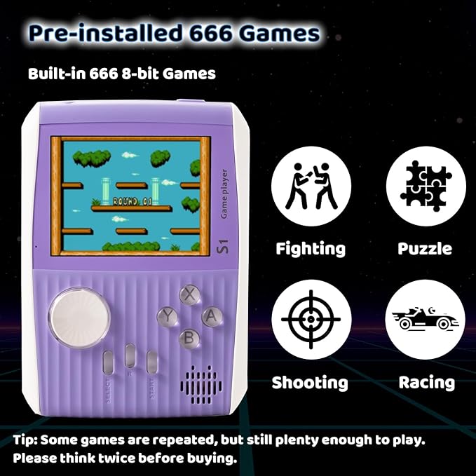 Kid Mini Handheld Retro Games Console Built in 666 Classic Games, Portable Handheld Video Games Console, 3 Inch Screen, 1020mAh Battery, Christmas Birthday Present Game Player for Boy Girl