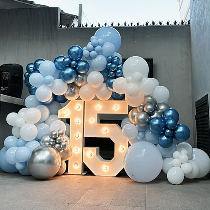 Blue Silver Balloons Set, 12 Inch Blue and Silver Balloons Dark Navy and Confetti Party Latex Balloon, Macaron Metallic Baby Blue Mixed Balloon for Birthday Graduation Baby Shower Wedding Retirement