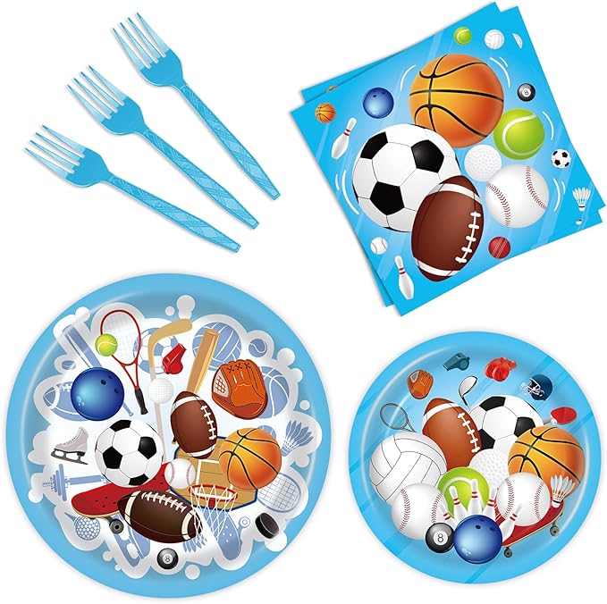 96 Pcs Sports Themed Birthday Party Supplies - Sports Party Decorations, Plates, Napkins