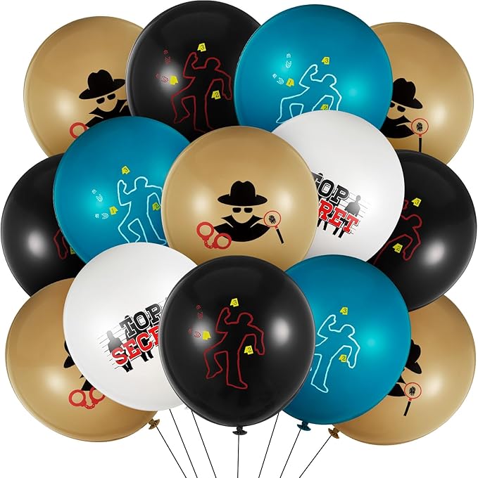 Liliful 60 Pcs Top Secret Spy Theme Balloon Detective Decoration Latex Red and Black Balloons Agent Spy Party Decorations Detective Themed Birthday Party Supplies (Vibrant)