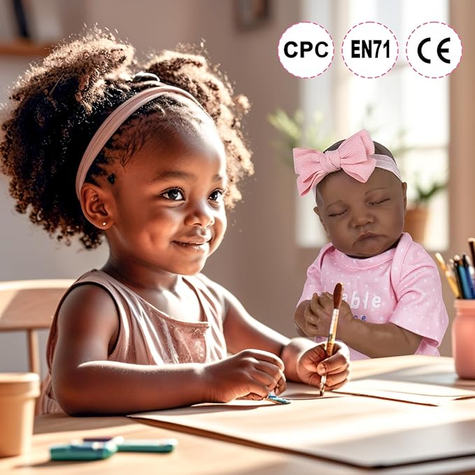 Aori Lifelike Reborn Baby Dolls Black - 18-Inch Realistic American Newborn Real Life Black Girl with Feeding Kit & Gift Box for Kids Age 3+