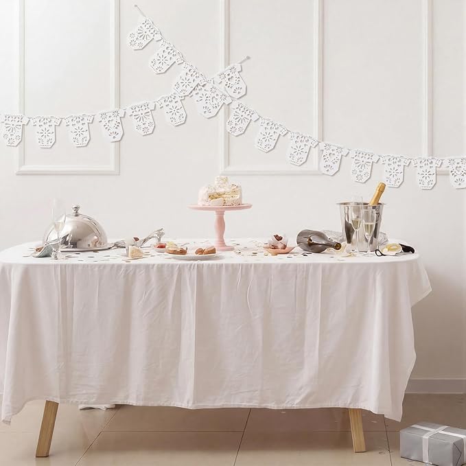 4 Set Cielito Lindo Baby Shower Garland 48 Pcs White Papel Picado Party Decorations Mexican Lace Baby Bodysuit Banner Card with Hanging String for Gender Neutral Party Supplies