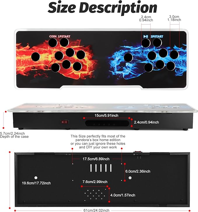 Sturdy DIY Arcade Console Kit - Metal Base and Acrylic Panel, 2 Player Video Game Machine Case, Supports 8 Buttons Each, Compatible with Pandora Kits (Black)