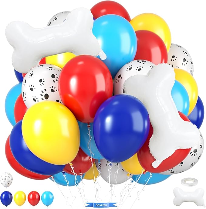 Paw Balloons, Red Yellow Blue Animal Paw Print Latex Balloons with Bone Foil Balloon for Boy Girl Theme Birthday Party Graduation Baby Shower Backdrop Supplies