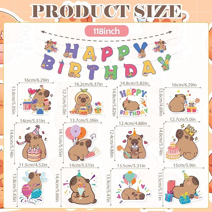 Capybara Birthday Party Decorations Include Capybara Happy Birthday Banners Hanging Swirls Honeycomb Centerpiece Cute Capy Bday Animals Decor Supplies