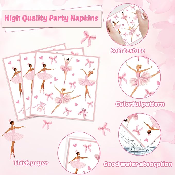 96PCS Ballerina Birthday Party Paper Plates and Napkins Set Ballet Party Paper Plates Disposable Decor Ballerina Girl Theme Parties Set for Kids Dancing Girls Ballet Birthday Decorations