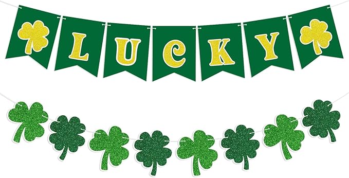 St Patricks Day Banner Garlands St Patricks Day Decorations Lucky Banner Garland Decoration Green Shamrock Garland Sign for St Patricks Day Decorations Irish Home Party Supplies