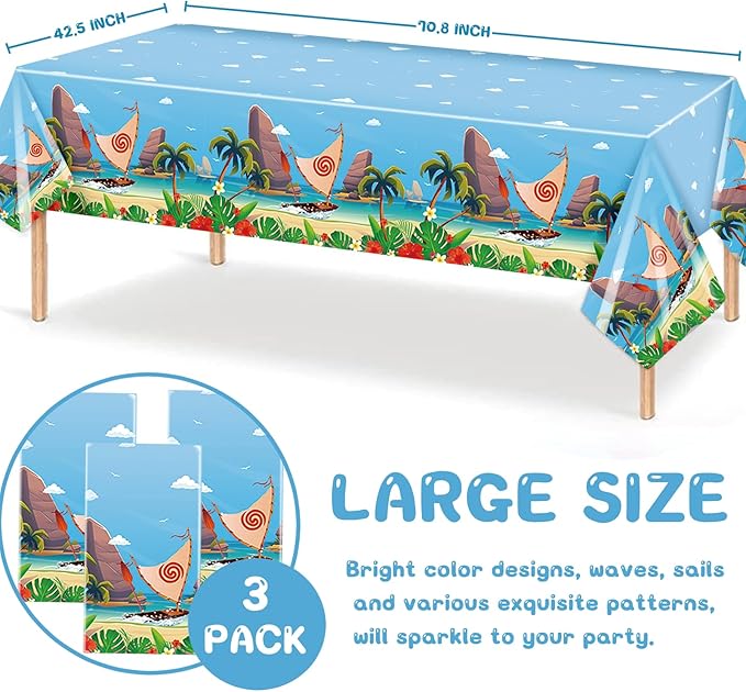3 Pack Cartoon Party Tablecloths Plastic Disposable Rectangular Tablecloths Ocean Girl Birthday Decorations for Ocean Girl Party Dining Decoration Supplies