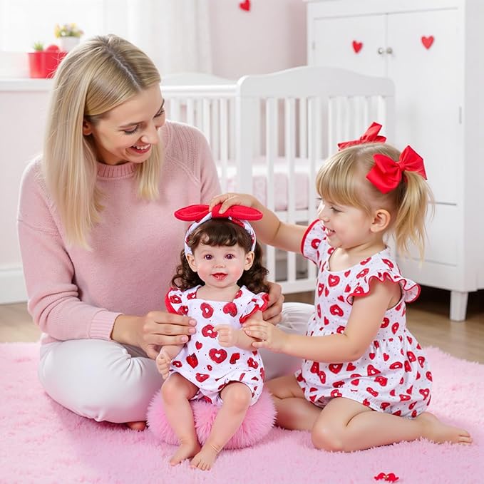 BABESIDE 3 Pcs Reborn Baby Doll Clothes for 17-22 Inch Dolls, Baby Doll Outfit Accessories with Heart Pattern fit Babydolls Girl , Red