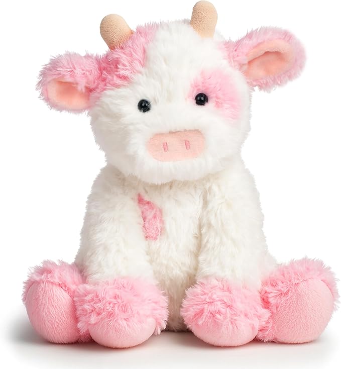 Hopearl Adorable Plush Cow Toy Floppy Dairy Cattle Soft Stuffed Animal Cute Birthday Gifts for Boys Girls Kids Toddlers, Pink, 9''